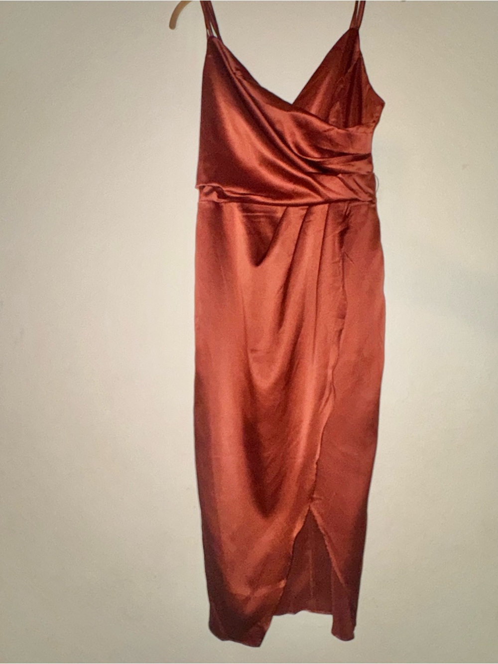 JJs House Satin Slip Dress in Deep Rust Formal Prom